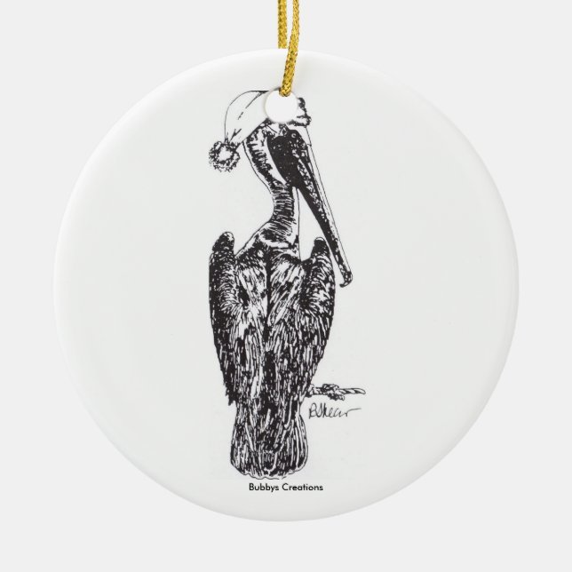 Pelican with Hat Ceramic Ornament (Front)