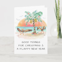 Pelicans and Palm Tree Beach Coastal Christmas