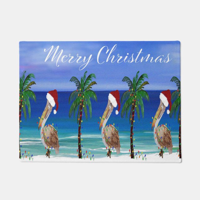 Pelicans Christmas coastal Holiday  Doormat (Front)