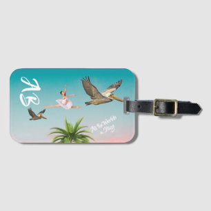 Pelicans Palm tree Beach Sky Luggage Tag