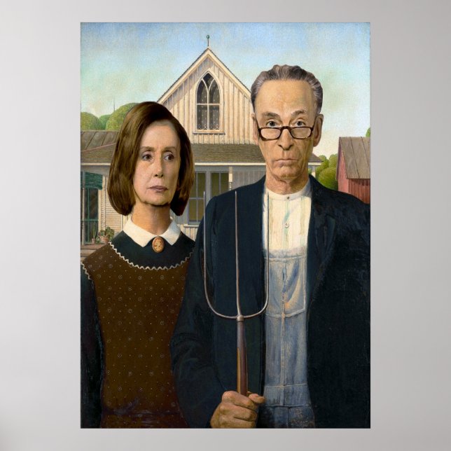 Pelosi and Schumer American Gothic Poster (Front)