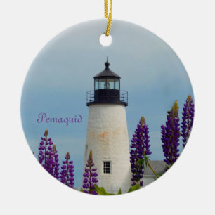 Pemaquid Point Bristol Coastal Maine Lighthouse Ceramic Ornament