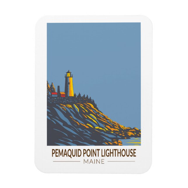 Pemaquid Point Lighthouse Maine Travel Art Vintage Magnet (Vertical)