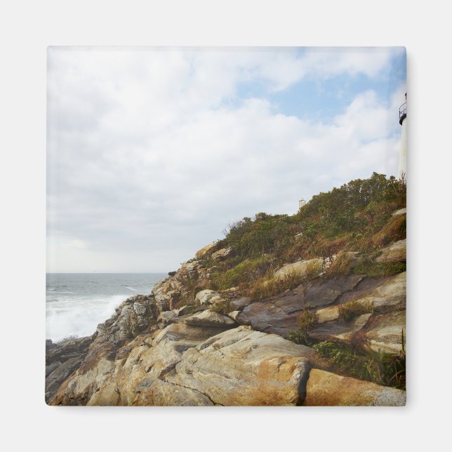 Pemaquid Point Lighthouse on a Rocky Hillside Magnet (Front)