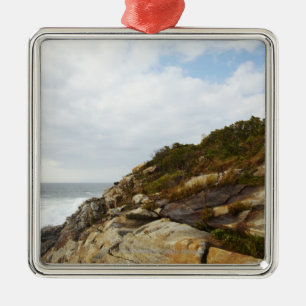 Pemaquid Point Lighthouse on a Rocky Hillside Metal Ornament