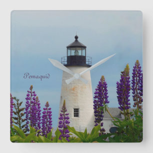 Pemaquid Point Plum Bristol  Maine Lighthouse Square Wall Clock