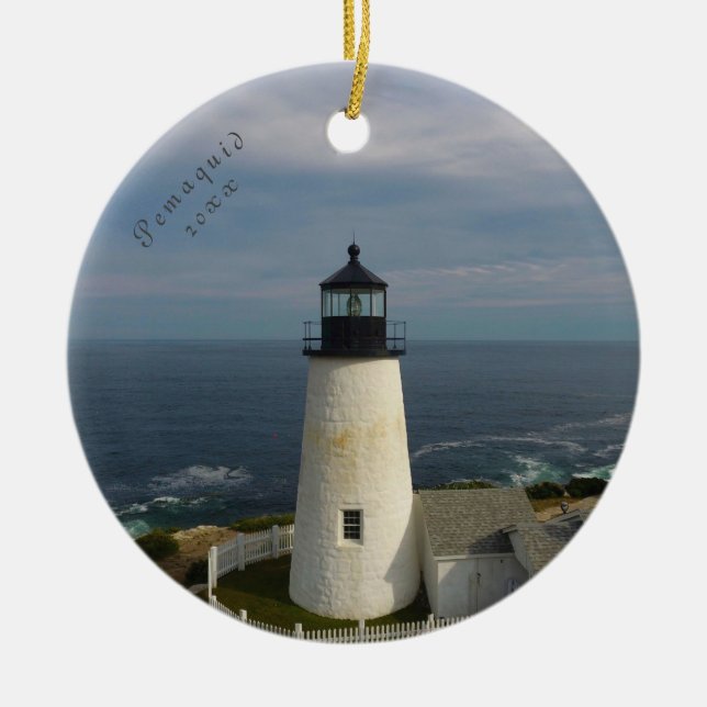 Pemaquid Point Scenic Coastal Maine Lighthouse Ceramic Ornament (Front)