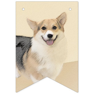 Pembroke Welsh Corgi 2 Painting - Original Dog Art Bunting Flags