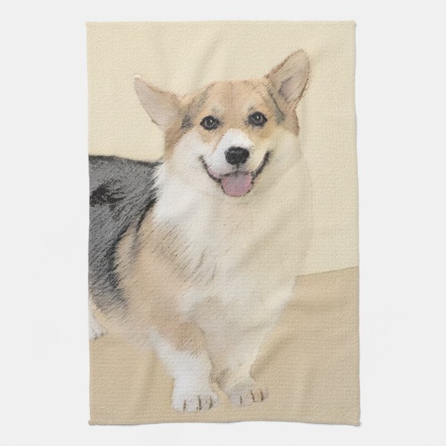 Pembroke Welsh Corgi 2 Painting - Original Dog Art Kitchen Towel (Vertical)