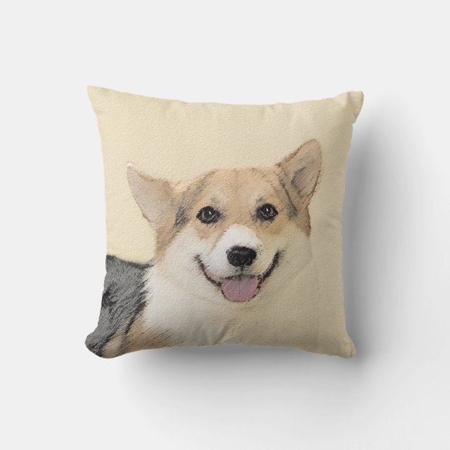 Pembroke Welsh Corgi 2 Painting - Original Dog Art Throw Pillow (Front)