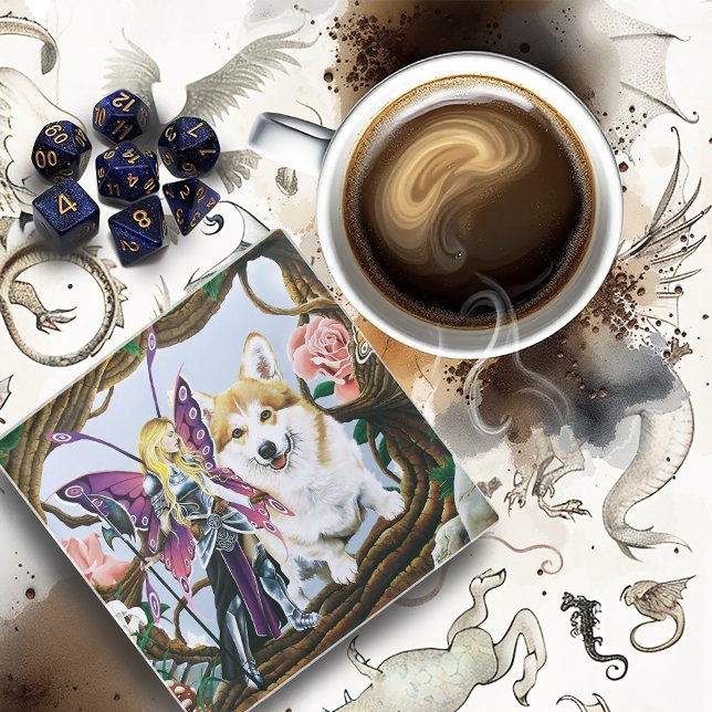 Pembroke Welsh Corgi and Fairy Glass Coaster (Creator Uploaded)