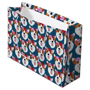 Pembroke Welsh Corgi Blue Cartoon  Wrapping Paper Large Gift Bag