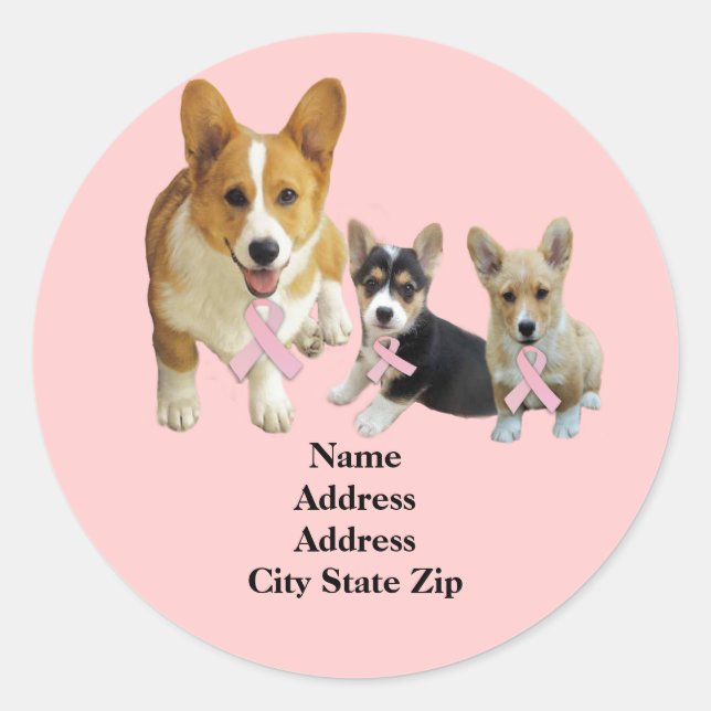 Pembroke Welsh Corgi Breast Cancer Address Label (Front)