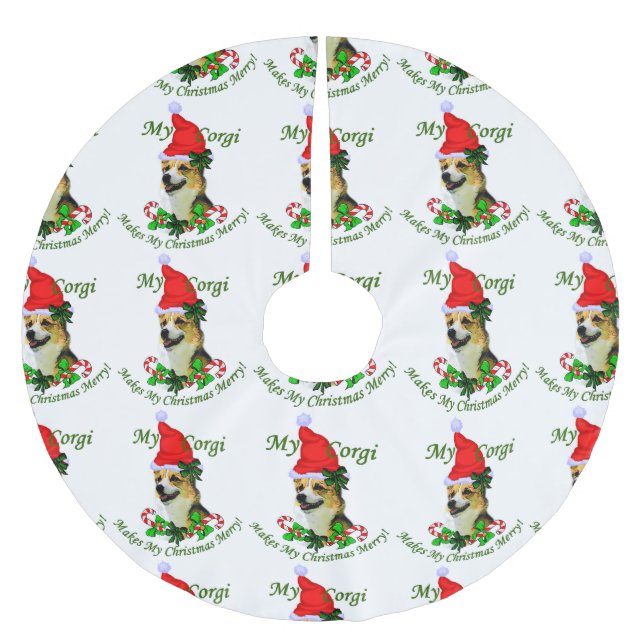 Pembroke Welsh Corgi Christmas Brushed Polyester Tree Skirt (Front)