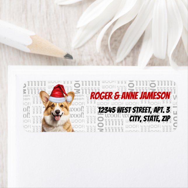 Pembroke Welsh Corgi Christmas Chien Retour Adress (En situation)