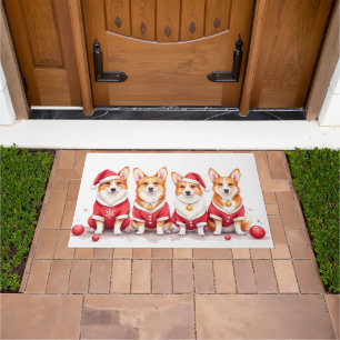 Pembroke Welsh Corgi Christmas Dress Santa Hat Doormat