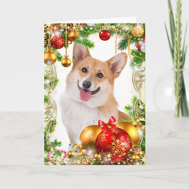 Pembroke Welsh Corgi Christmas Holiday Card (Front)