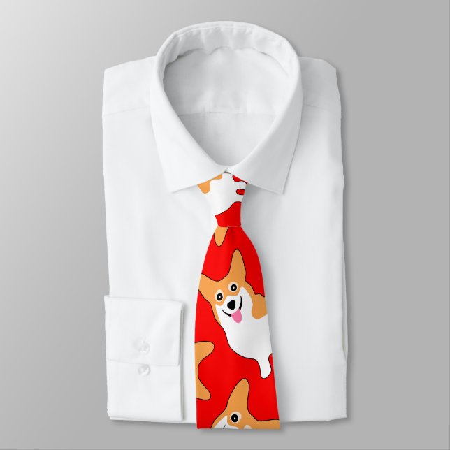 Pembroke Welsh Corgi Christmas Necktie (Tied)