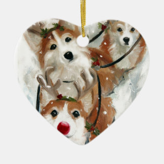 pembroke welsh Corgi Christmas Reindeer Ceramic Ornament