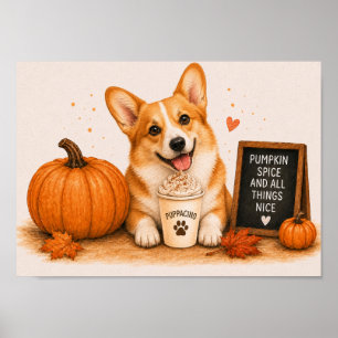 Pembroke Welsh Corgi Cozy Pumpkin Spice A4 Poster