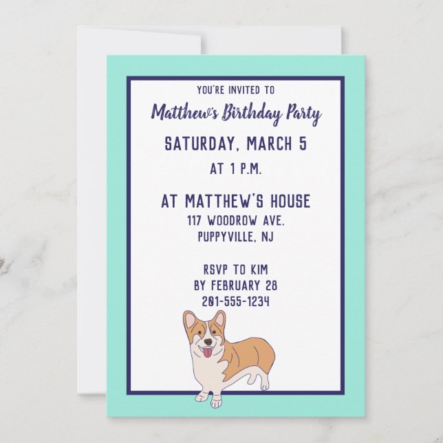 Pembroke Welsh Corgi Custom Party Invites (Front)