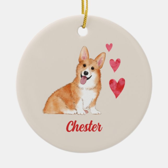 Pembroke Welsh Corgi Customizable Pet Name Ceramic Ornament (Front)