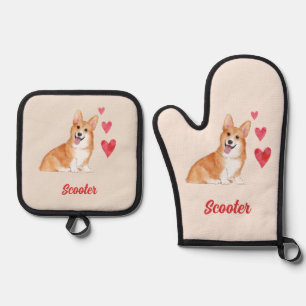 Pembroke Welsh Corgi Customizable Pet Name Oven Mitt & Pot Holder Set