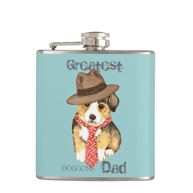 Pembroke Welsh Corgi Dad Hip Flask (Front)