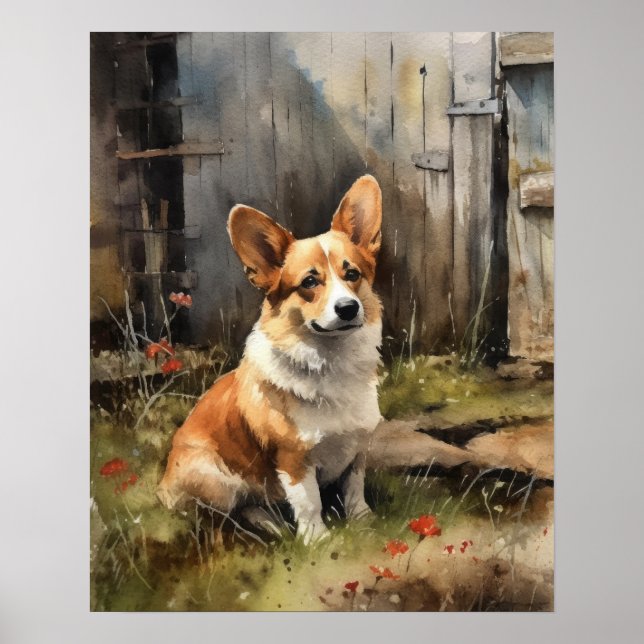 Pembroke Welsh Corgi Dog Art Imprimer Poster (Devant)