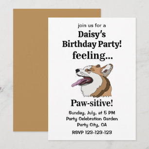 Pembroke Welsh Corgi Dog Birthday Party Invitation