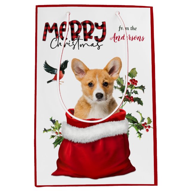 Pembroke Welsh Corgi Dog Christmas Medium Gift Bag (Front)