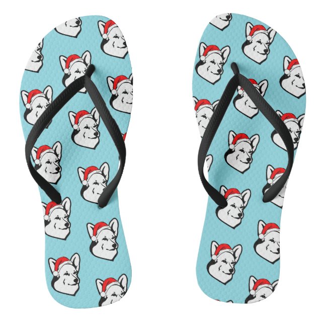 Pembroke Welsh Corgi Dog Christmas Santa Hat Flip Flops (Footbed)
