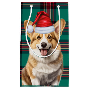 Pembroke Welsh Corgi Dog Festive Plaid Christmas Small Gift Bag