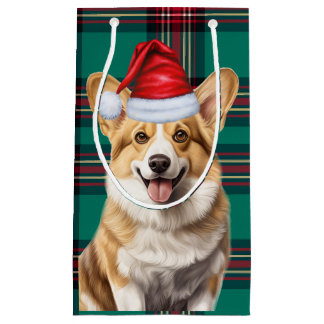 Pembroke Welsh Corgi Dog Festive Plaid Christmas Small Gift Bag