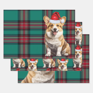 Pembroke Welsh Corgi Dog Holiday Plaid Christmas Wrapping Paper Sheet