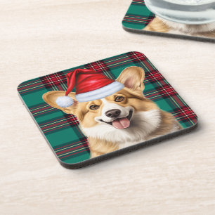 Pembroke Welsh Corgi Dog Red Green Holiday Plaid Coaster