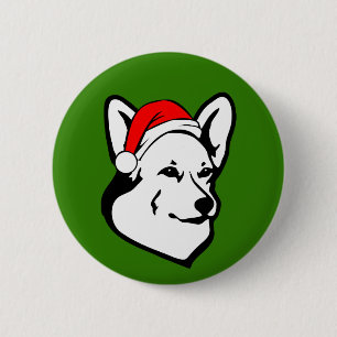 Pembroke welsh Corgi Dog with Christmas Santa Hat 2 Inch Round Button