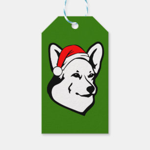 Pembroke welsh Corgi Dog with Christmas Santa Hat Gift Tags