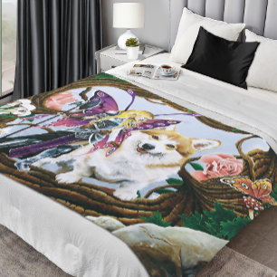 Pembroke Welsh Corgi Fairy Fantasy Fleece Blanket