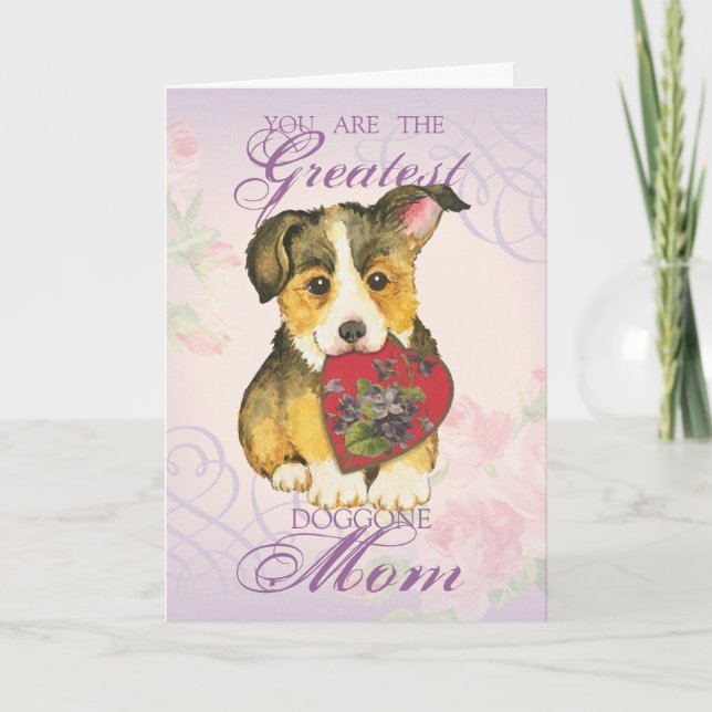 Pembroke Welsh Corgi Heart Mom Card (Front)