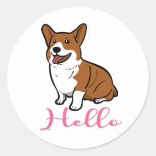 Pembroke Welsh Corgi Hello Puppy Dog Cartoon Classic Round Sticker