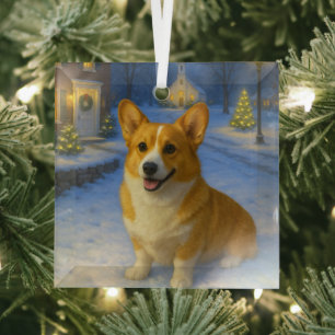Pembroke Welsh Corgi Holiday  Glass Ornament