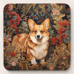 Pembroke Welsh Corgi in a Victorian Flower Garden Coaster