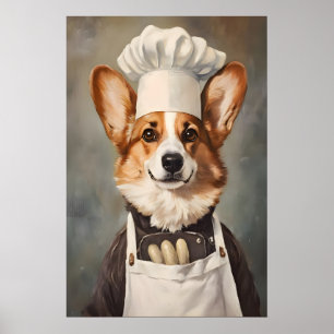 Pembroke Welsh Corgi In Chefs Hat Poster, Funny Poster