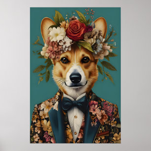 Pembroke Welsh Corgi In Suit Poster, Corgi Poster