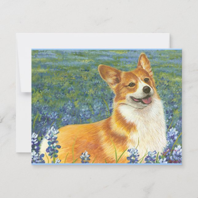 Pembroke Welsh Corgi in Texas Bluebonnets (Front)