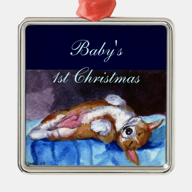 Pembroke Welsh Corgi Ornement Carré Premium (Devant)