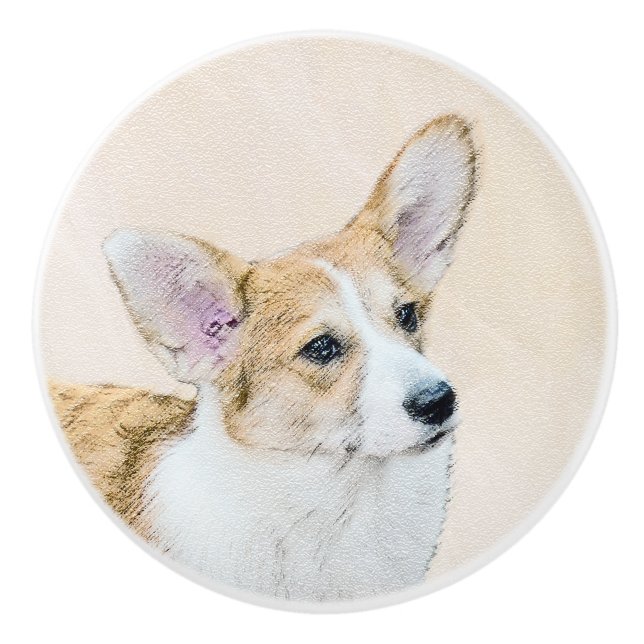 Pembroke Welsh Corgi Painting - Original Dog Art Ceramic Knob (Front)