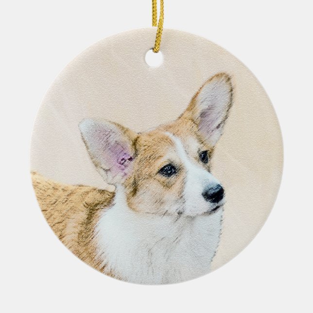 Pembroke Welsh Corgi Painting - Original Dog Art Ceramic Ornament (Front)