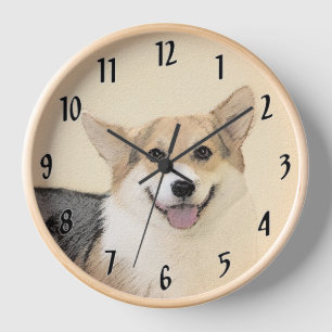 Pembroke Welsh Corgi Painting - Original Dog Art Clock